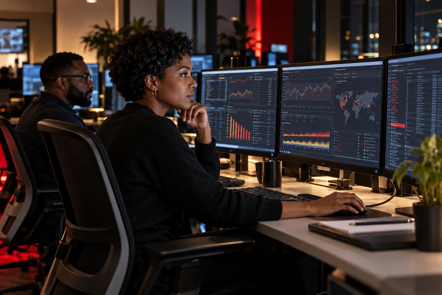 Infrastructure engineer monitoring production cloud operations